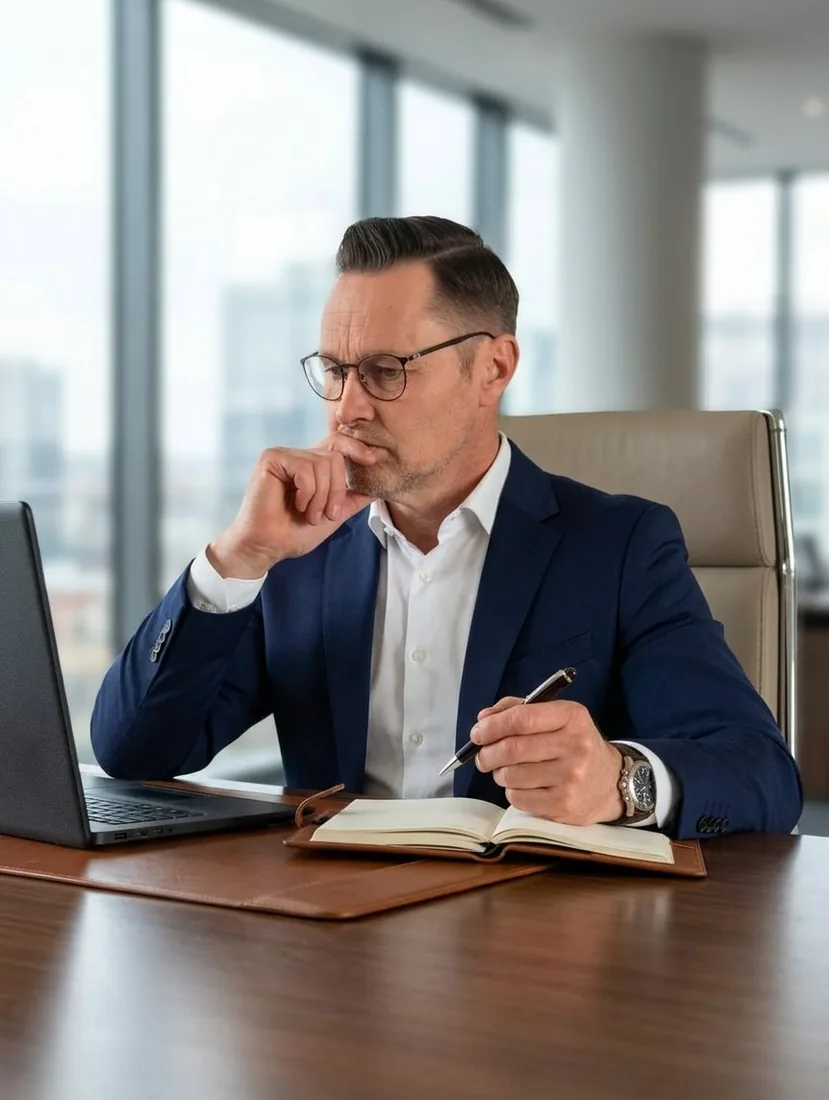 Christian Schulze, Gründer von AI-VANCE Germany, am Laptop
